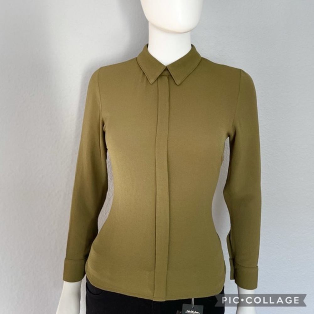 WOMEN CREPE SHIRT OFFICE BLOUSE KHAKI LONG SLEEVES